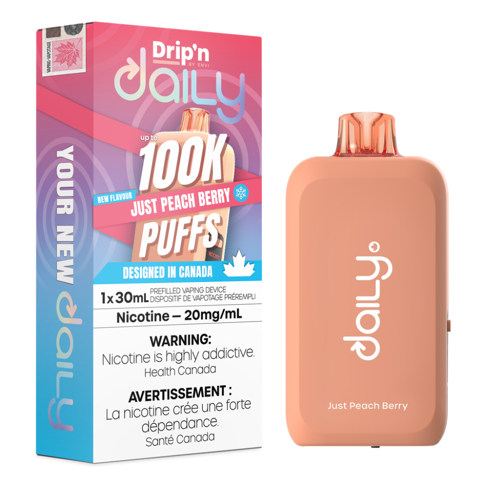 Drip'n Daily Disposable Vape - 100K Puffs - 30mL - Just Peach Berry