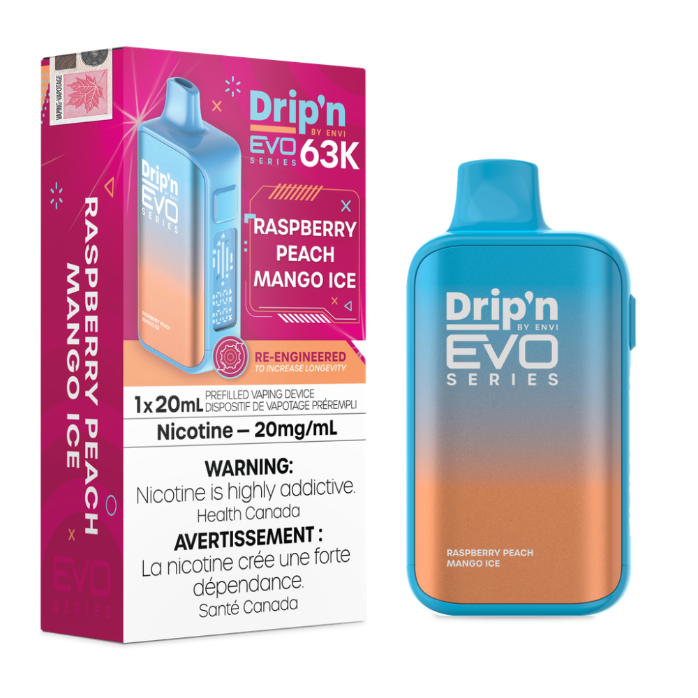 Drip'n by Envi Evo Series 63k Disposable Vape - Raspberry Peach Mango Ice