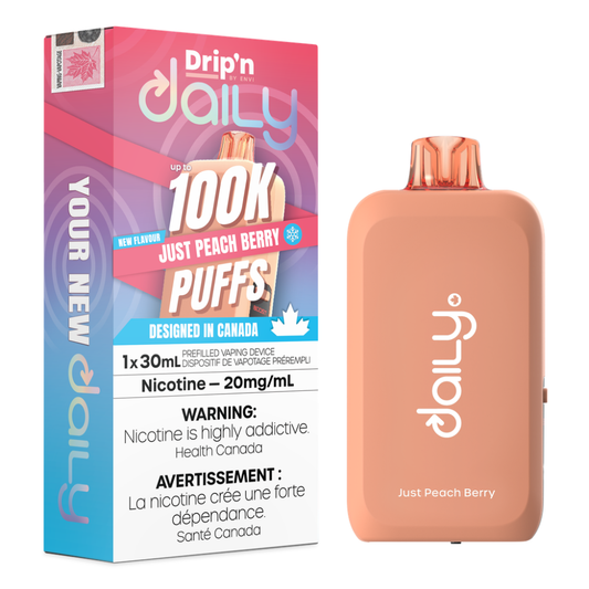 Drip'n Daily Disposable Vape - 100K Puffs - 30mL - Just Peach Berry
