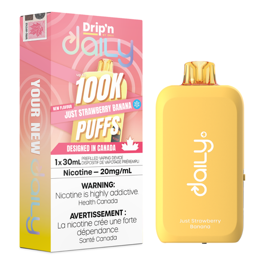 Drip'n Daily  Disposable Vape - 100K Puffs - 30mL - Just Strawberry Banana