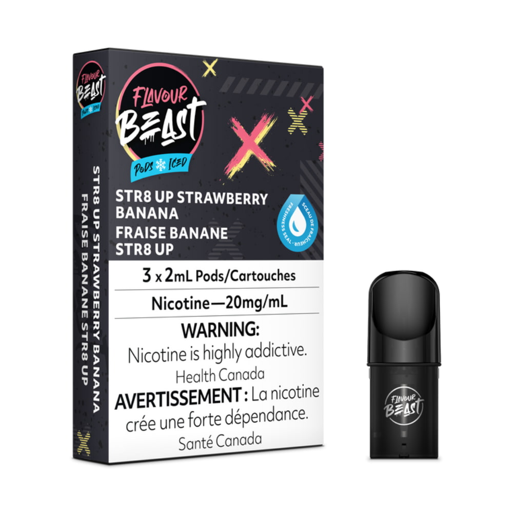 Flavour Beast Str8 Up Strawberry Banana Pods Iced 3 x 2mL 20mg