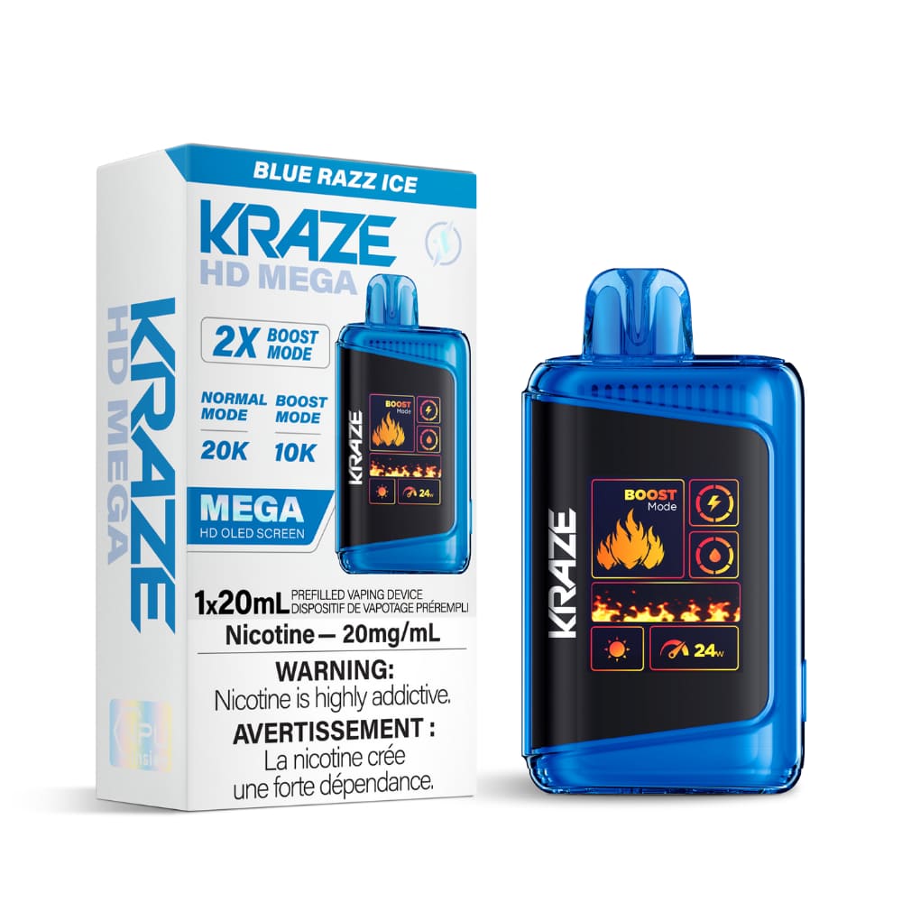 Kraze HD Mega Blue Razz Ice 20000 Puffs 20 mL 20 mg