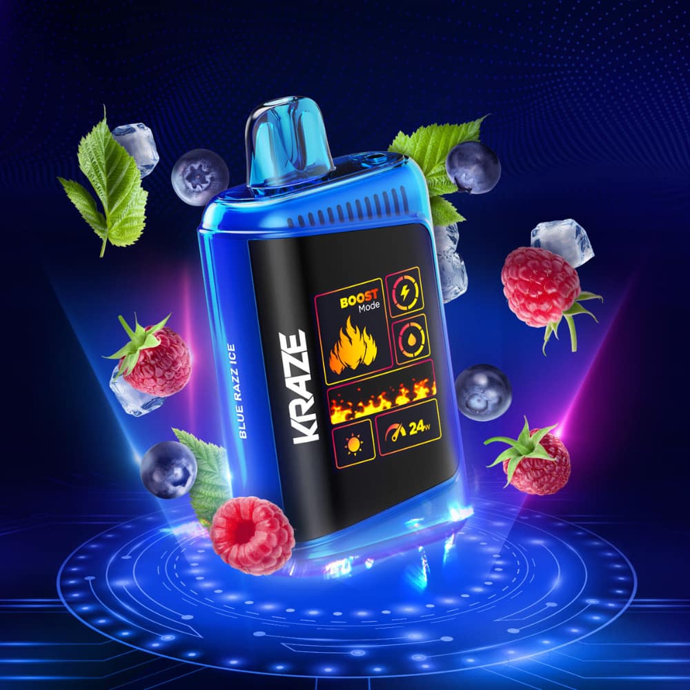 Kraze HD Mega Blue Razz Ice 20000 Puffs 20 mL 20 mg