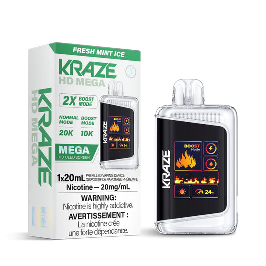 Kraze HD Mega Fresh Mint Ice 20000 Puffs 20 mL 20 mg