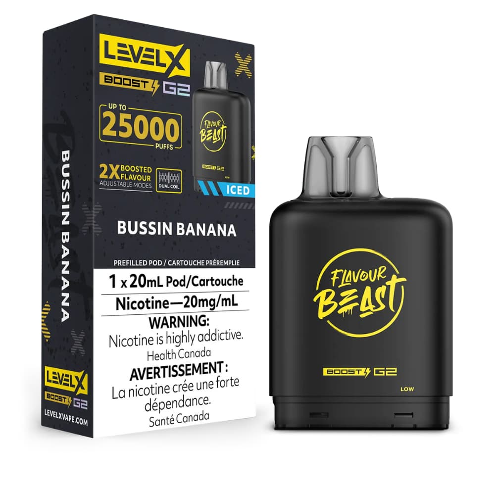 Level X Boost Flavour Beast 20mL Bussin Banana 25000 Puffs 20mg