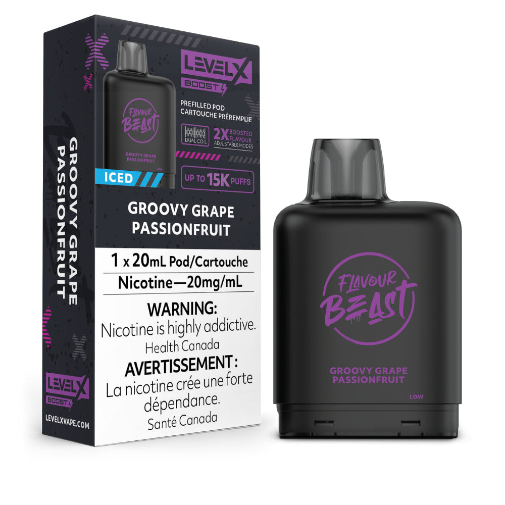 Level X Boost Flavour Beast 20mL Groovy Grape Passionfruit 15000 Puffs 20mg