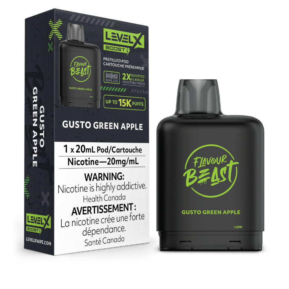 Level X Boost Flavour Beast 20mL Gusto Green Apple 15000 Puffs 20mg