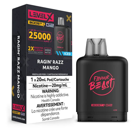 Level X Boost Flavour Beast 20mL Ragin' Razz Mango 25000 Puffs 20mg