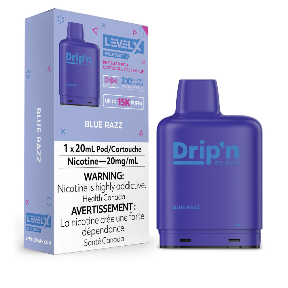 Level X Drip'n Boost Pod Blue Razz 20 Ml 20 Mg 15000 puffs