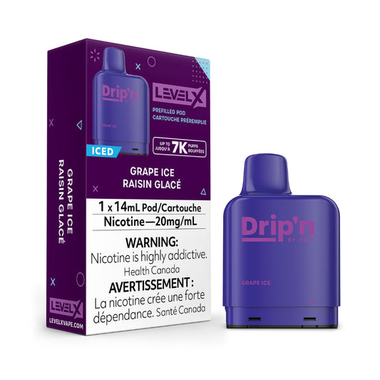 Level X Drip'n Prefilled Pod 14mL Grape Ice 7000 Puffs 20mg