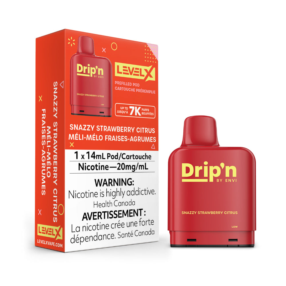 Level X Drip'n Prefilled Pod 14mL Snazzy Strawberry Citrus 7000 Puffs 20mg