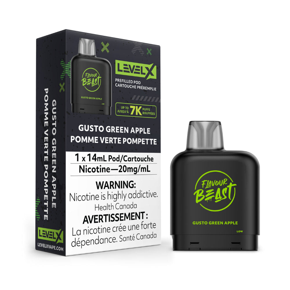 Level X Flavour Beast Pod 14mL Gusto Green Apple 7000 Puffs 20mg