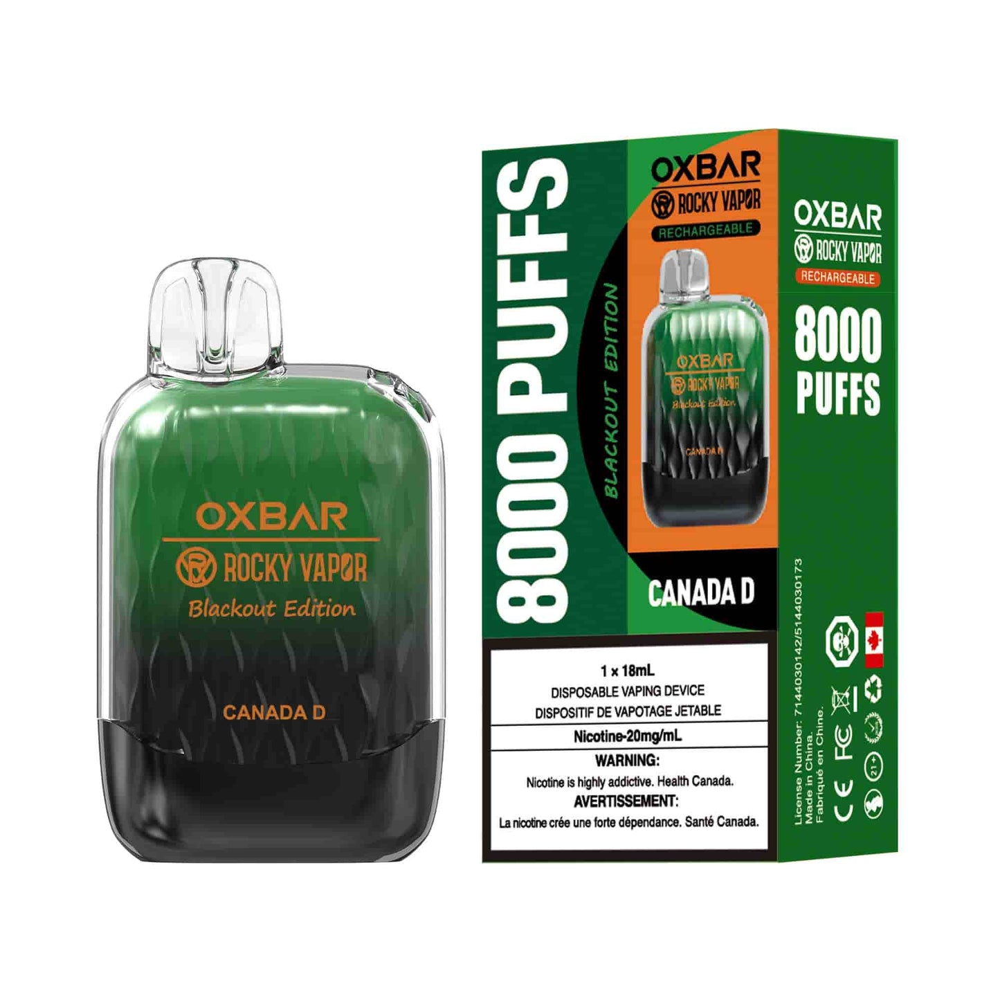 Rocky Vapor Oxbar G8000 Canada D Disposable 8000 Puffs 20mg