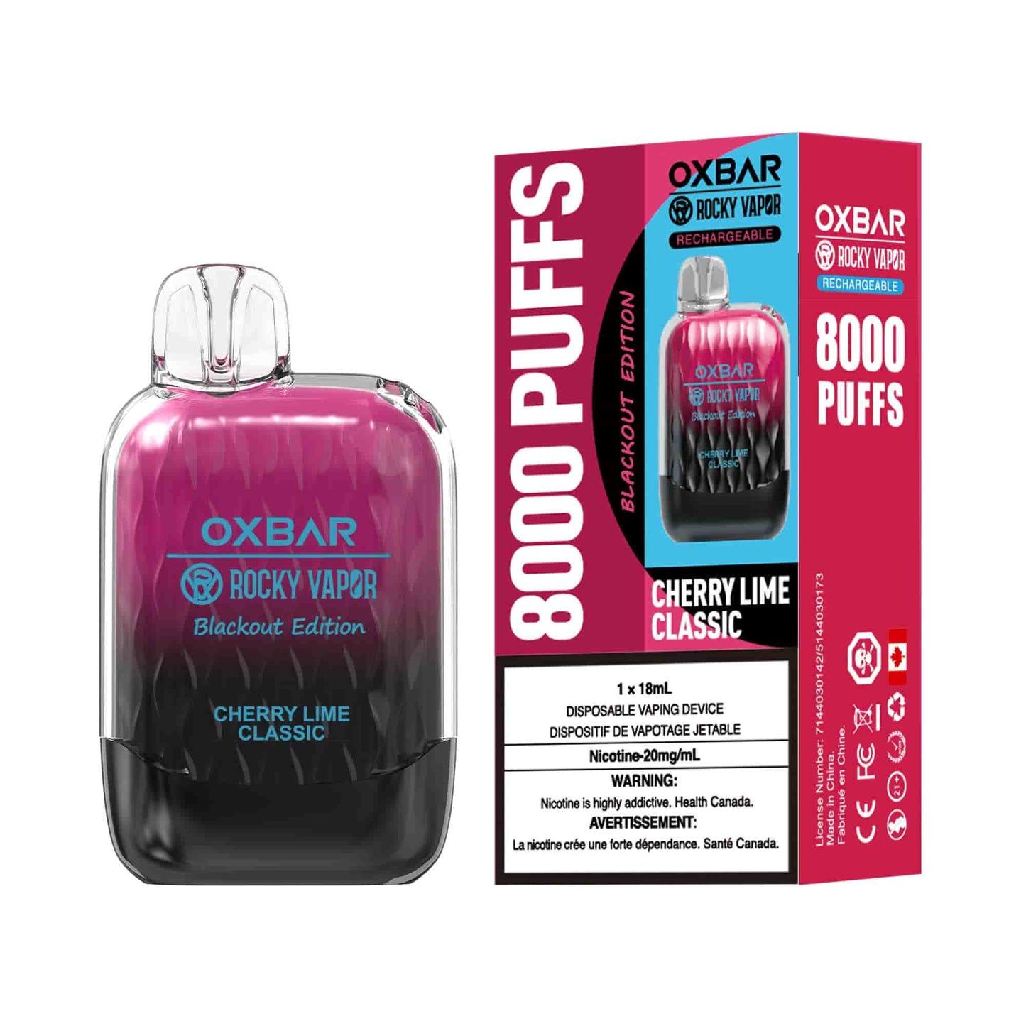 Rocky Vapor Oxbar G8000 Cherry Lime Classic Disposable 8000 Puffs 20mg