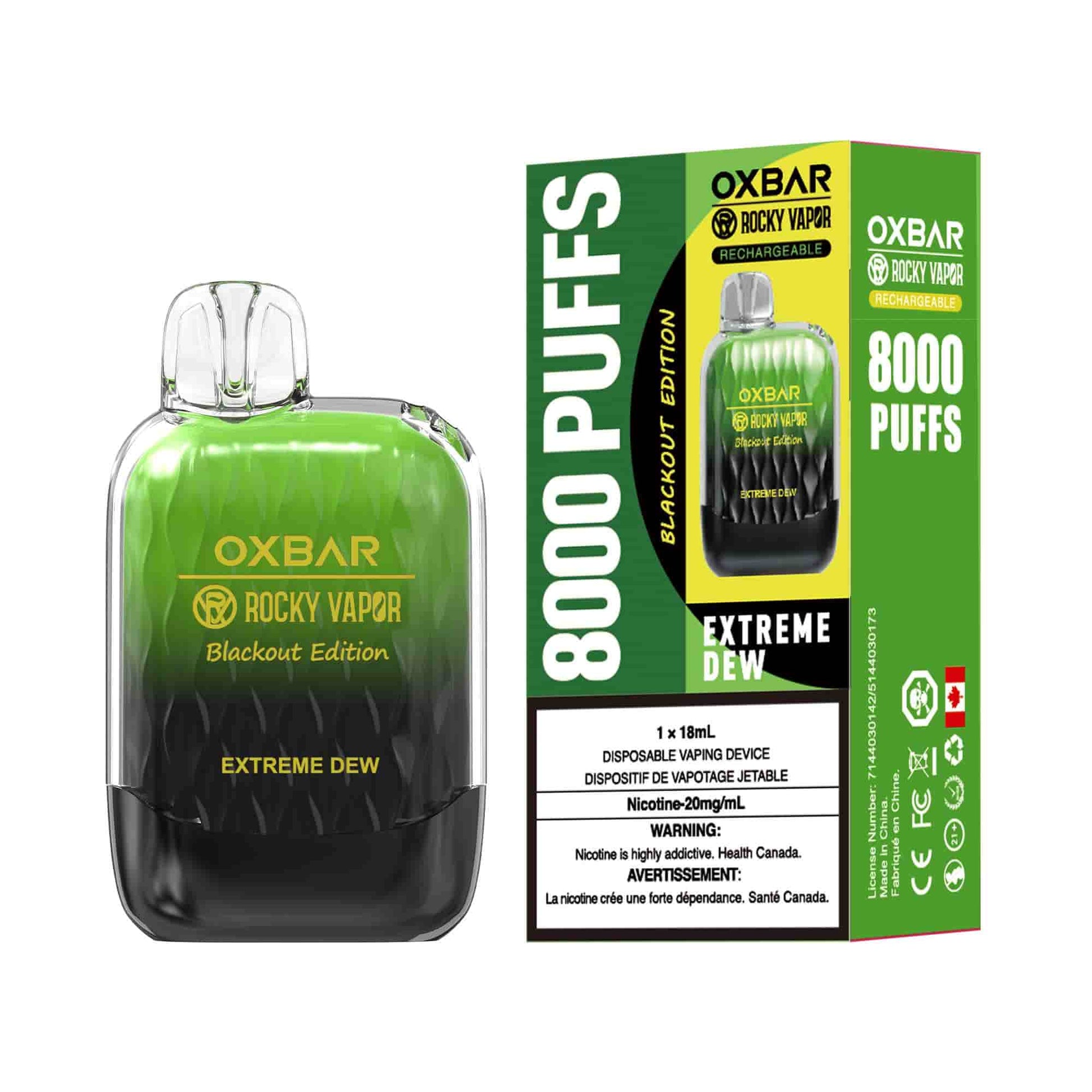 Rocky Vapor Oxbar G8000 Extreme Dew Disposable 8000 Puffs 20mg